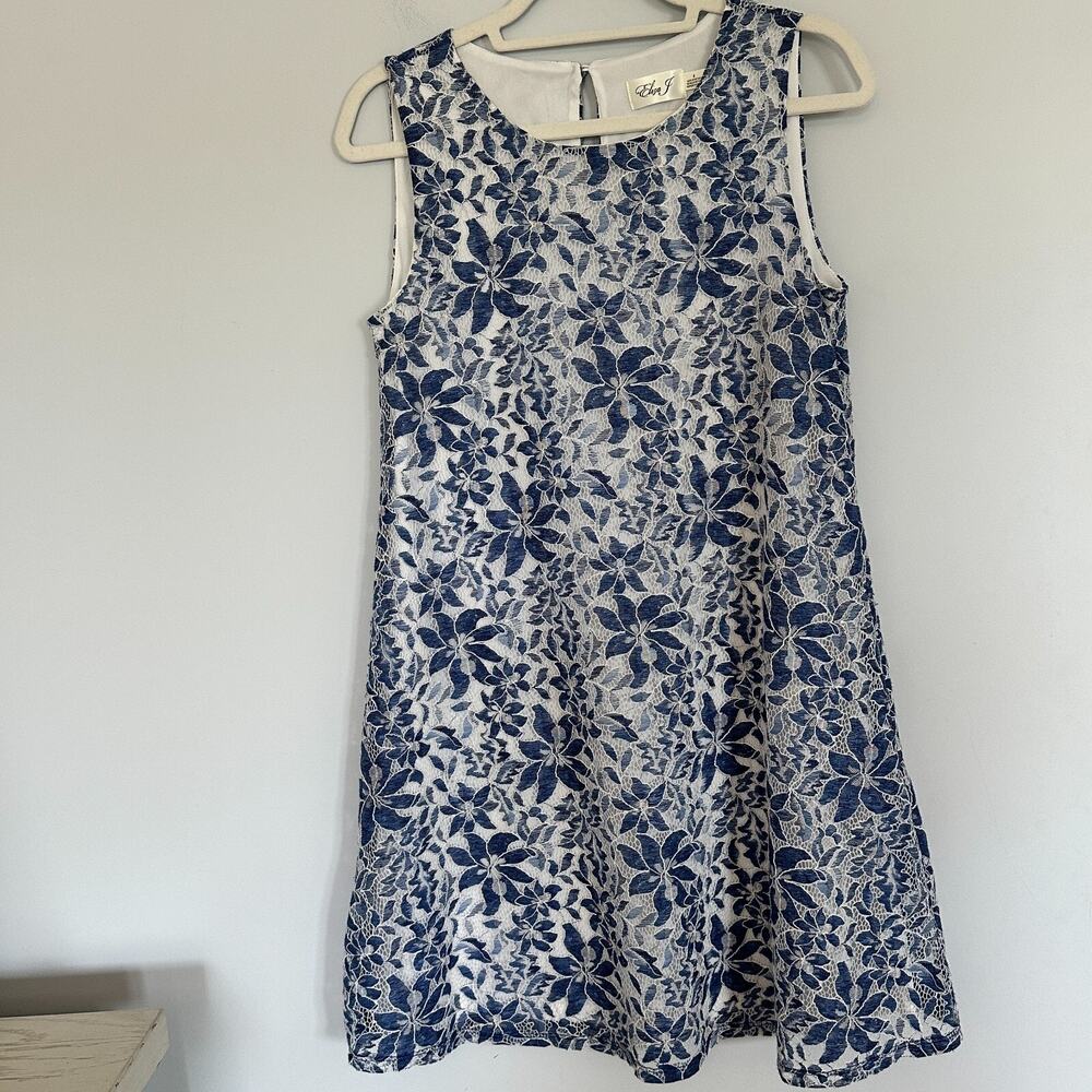 Eliza J Shift Dress Womens Size 8 Floral Lace Overlay Blue Sheath Cottagecore